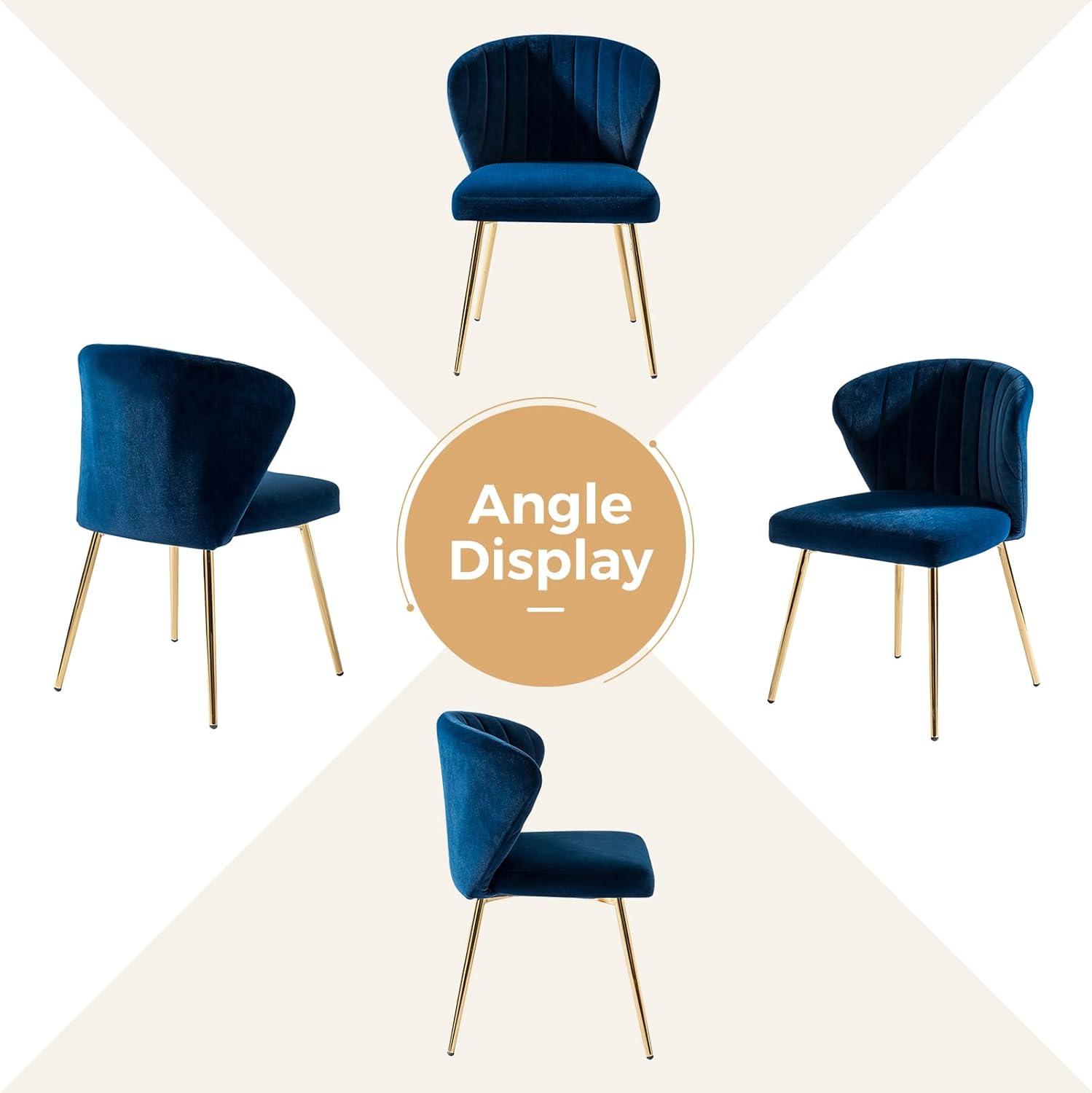 Home Velvet Dining Chairs Set of 2 Upholstered Wingback Accent Side Chairs Metal Legs Living Room Kitchen Navy