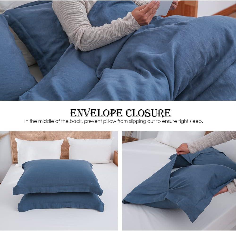 Simple&Opulence 100% Linen Duvet Cover Set with Washed-French Flax-2 Pieces Solid Color Basic Style Bedding Set-Breathable Soft Comforter Cover with 1 Pillowsham(Twin,Linen)