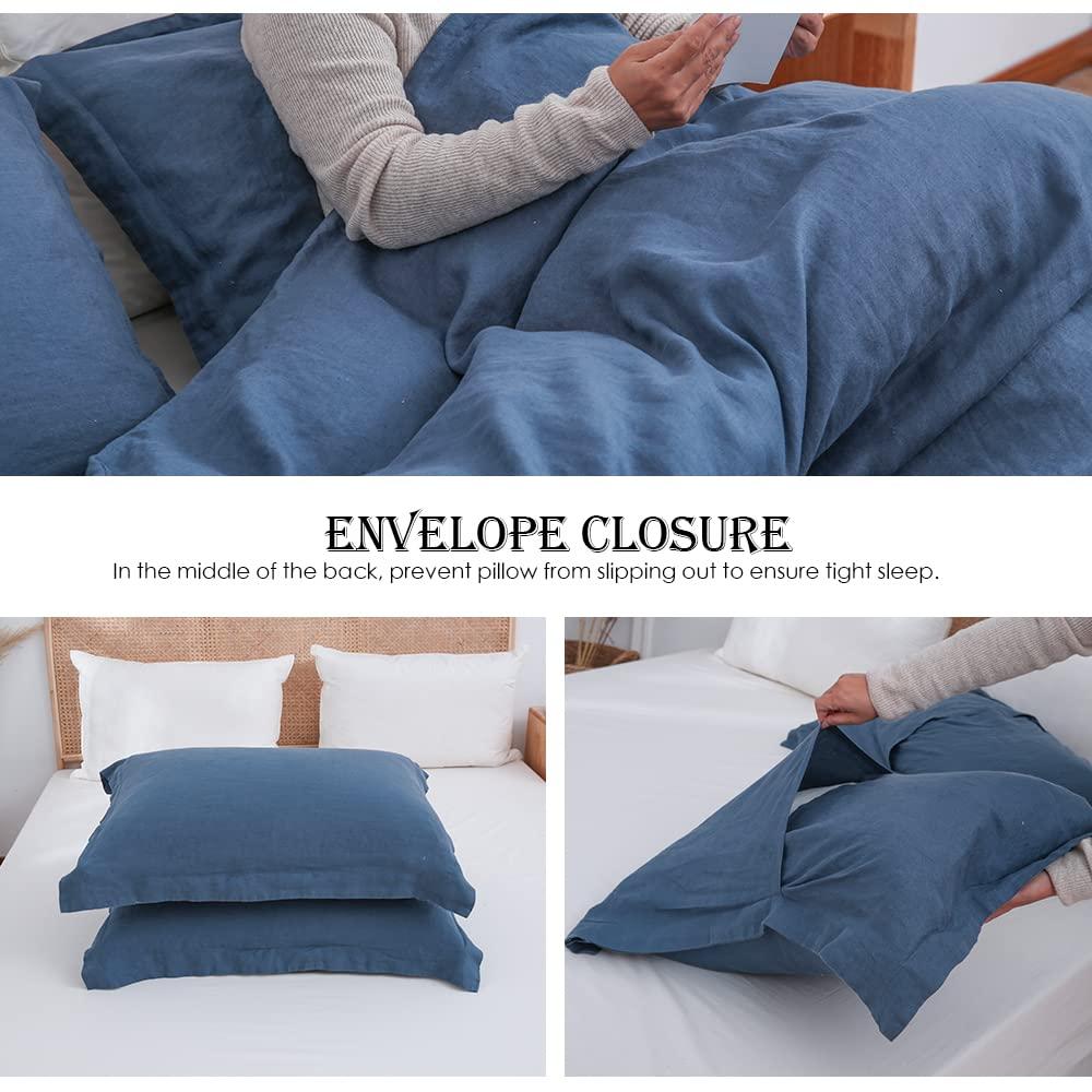 Simple&Opulence 100% Linen Duvet Cover Set with Washed-French Flax-2 Pieces Solid Color Basic Style Bedding Set-Breathable Soft Comforter Cover with 1 Pillowsham(Twin,Linen)