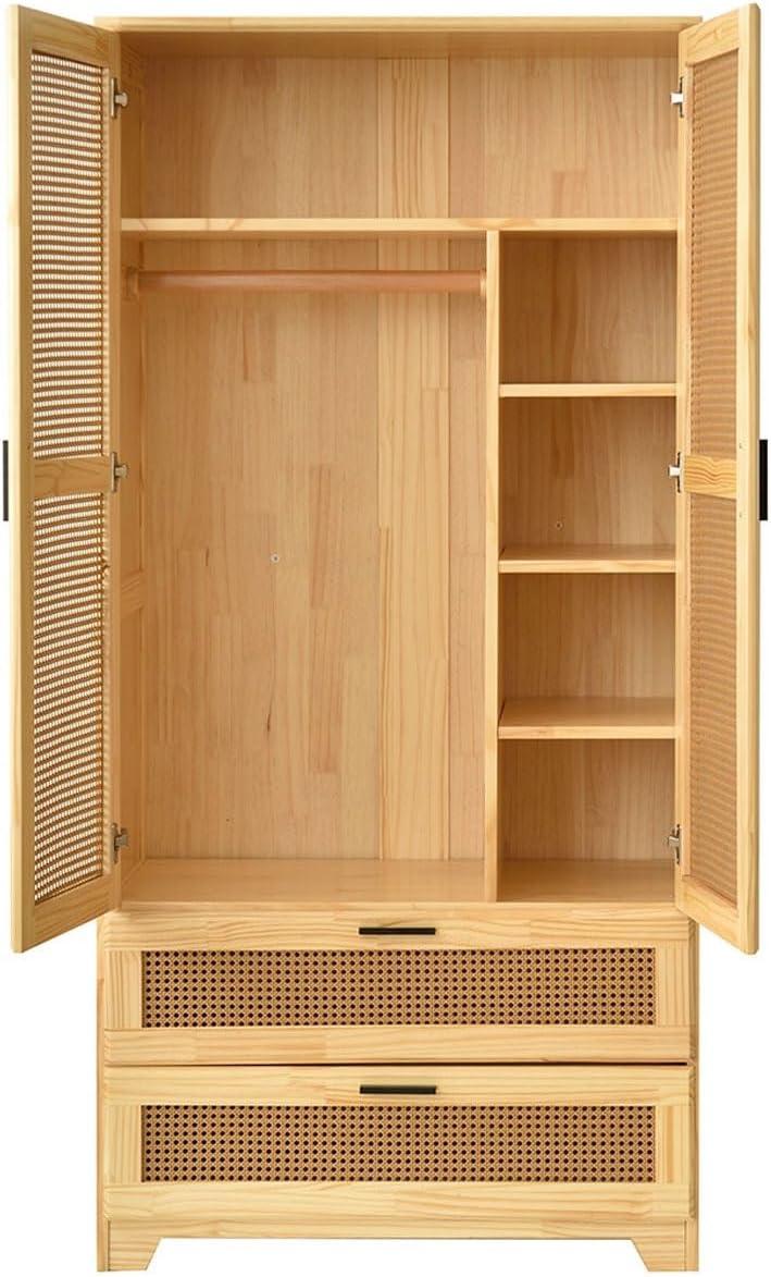 Bay Isle Home™ Solid Pine Wood Rattan Closet with 2 Drawers