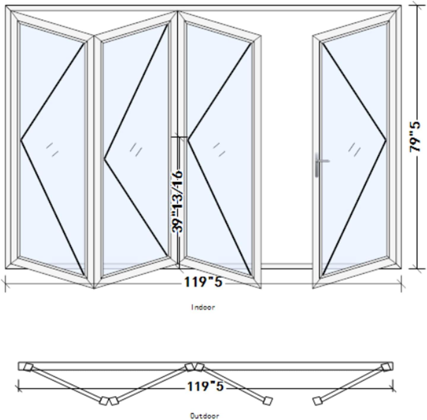 KaMic 120" x 80" 4 Panels Alumnium Folding Door In White, One Door Right Swing Out Three Door Folded From Right To Left