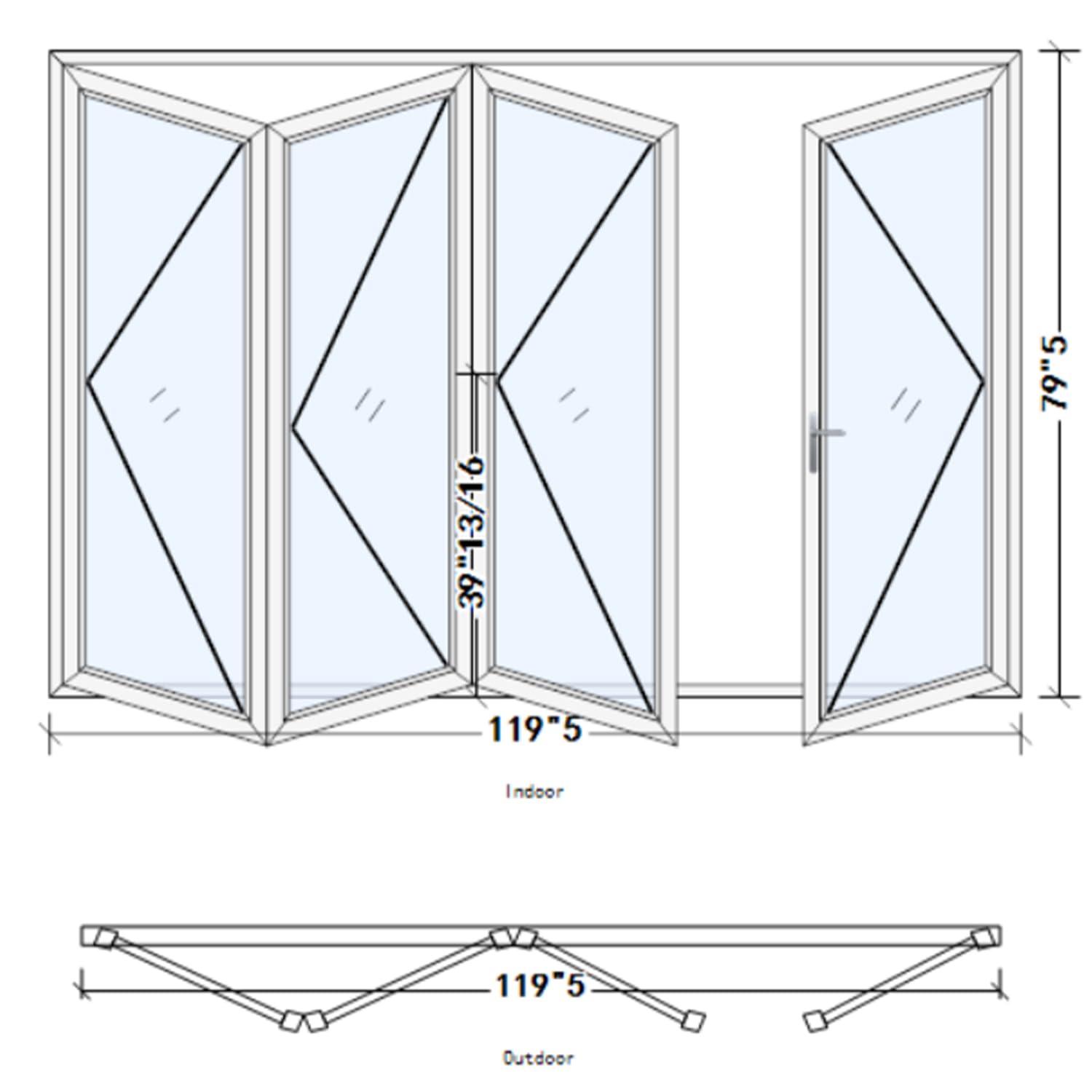 KaMic 120" inch 4 Panels Aluminum Folding Door In White, One Door Swing Out & Three Door Folded