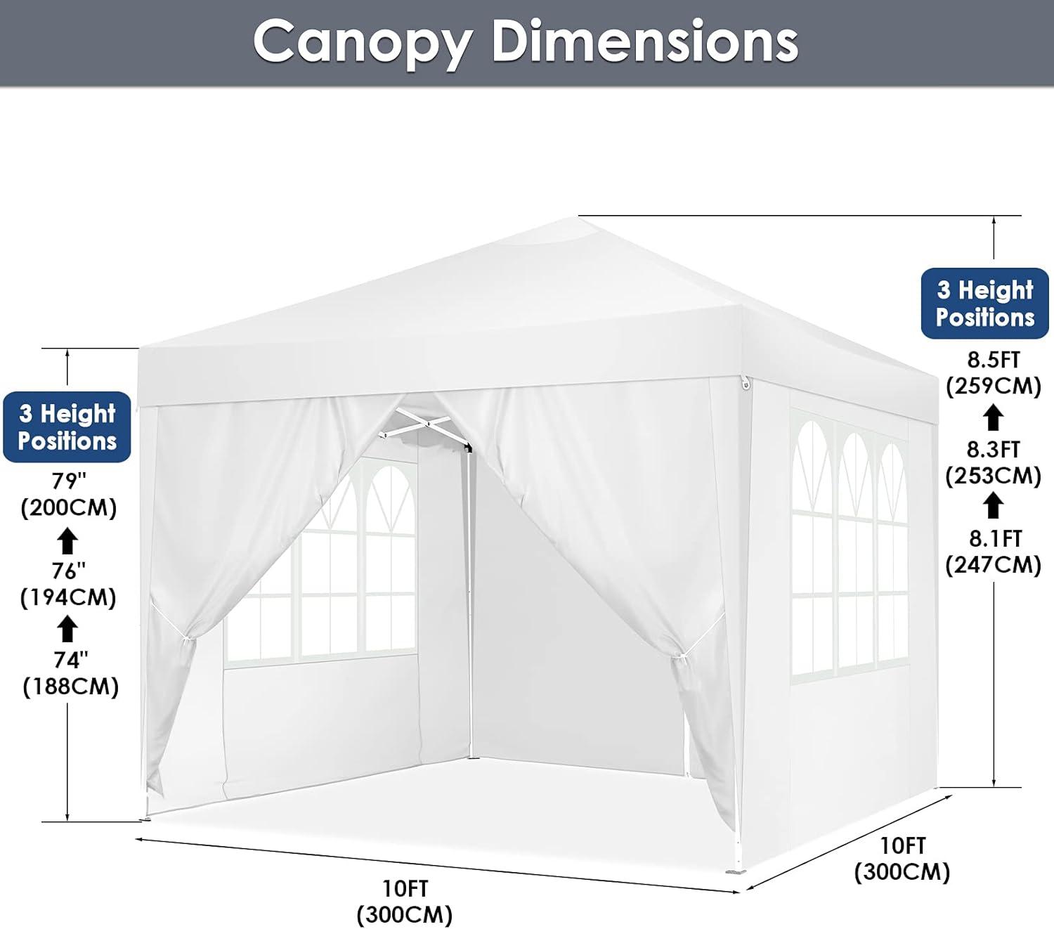 HOTEEL Canopy 10x10 Waterproof Pop up Canopy Tent with 4 Sidewalls Outdoor Event Shelter Tent for Parties Sun Shade Party Commercial Canopy with Air Vent & Carry Bag,White