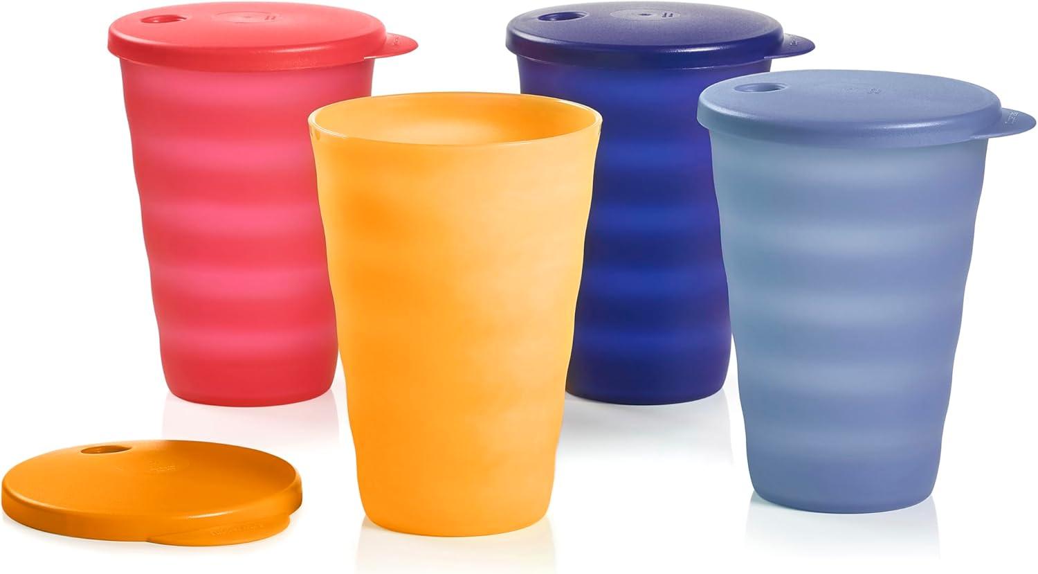 Tupperware Impressions Tumbler Set, 4 Count, Dishwasher Safe and BPA Free (4 Tumblers, 4 Lids, 17 fl oz each) Multicolor