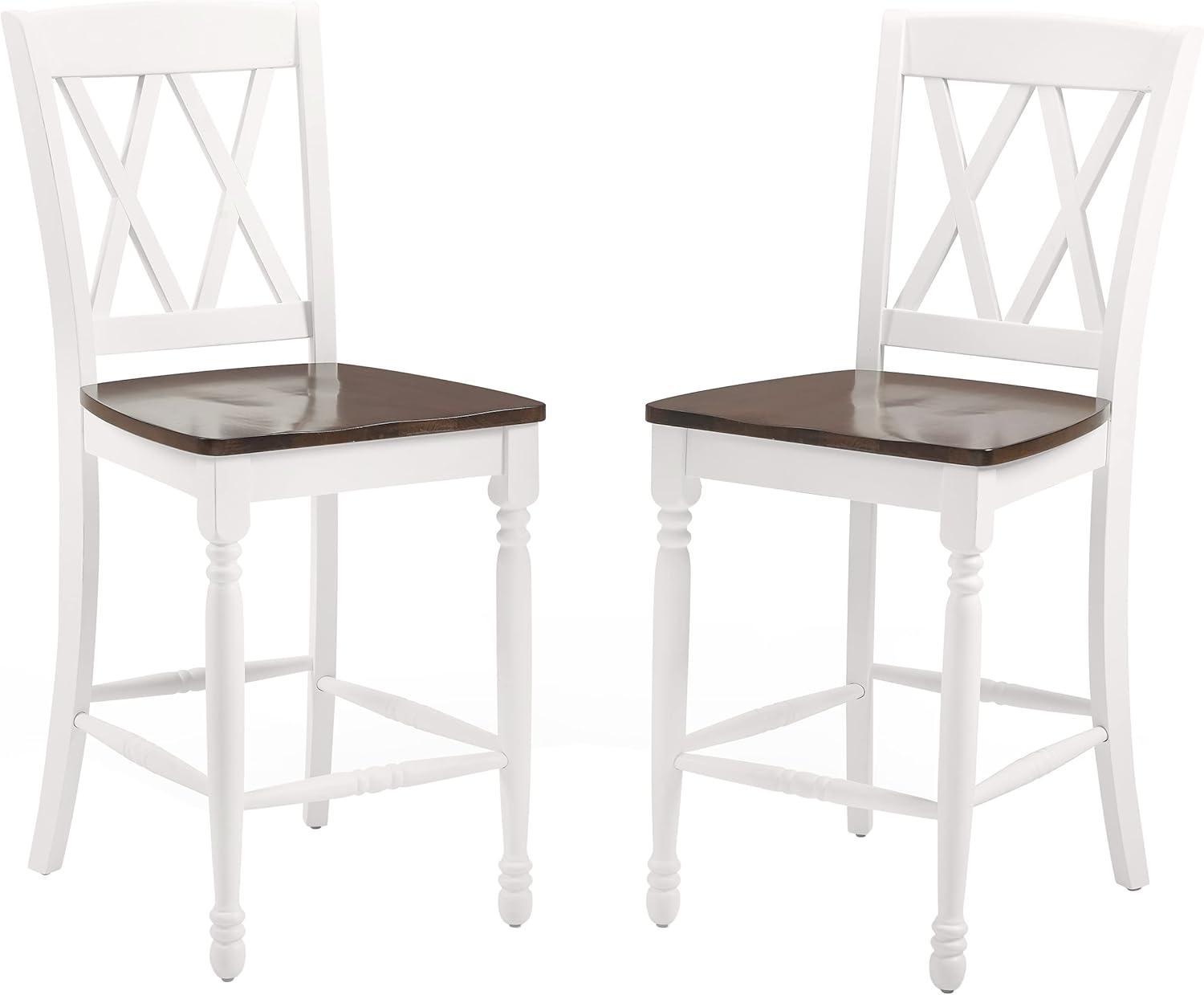 Set of 2 Shelby Counter Height Barstools Distressed White - Crosley: Rubberwood Frame, Non-Upholstered, Traditional Design