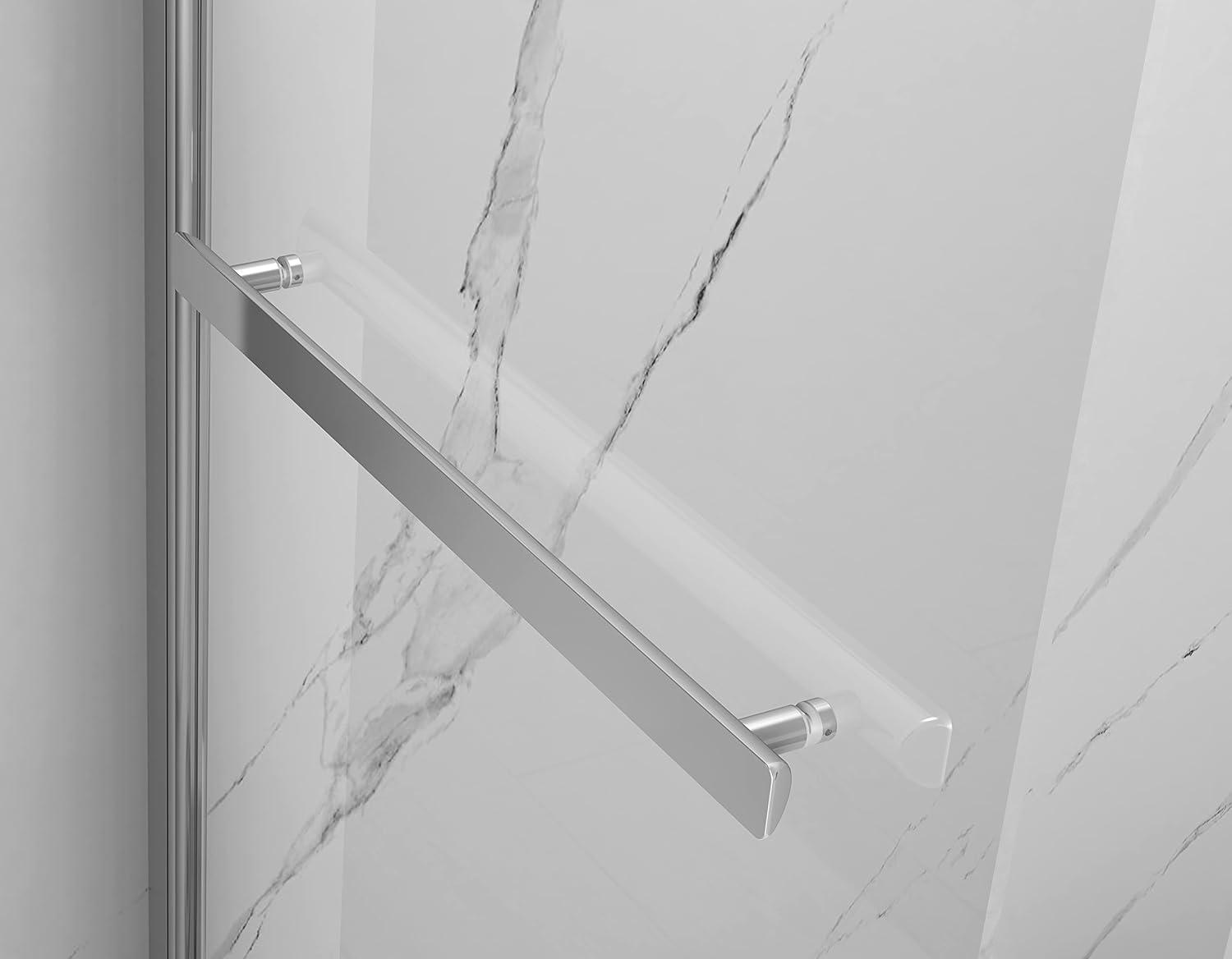 43" W x 58" H Frameless Glass Hinged Bathtub Shower Door with Clear Tempered Glass