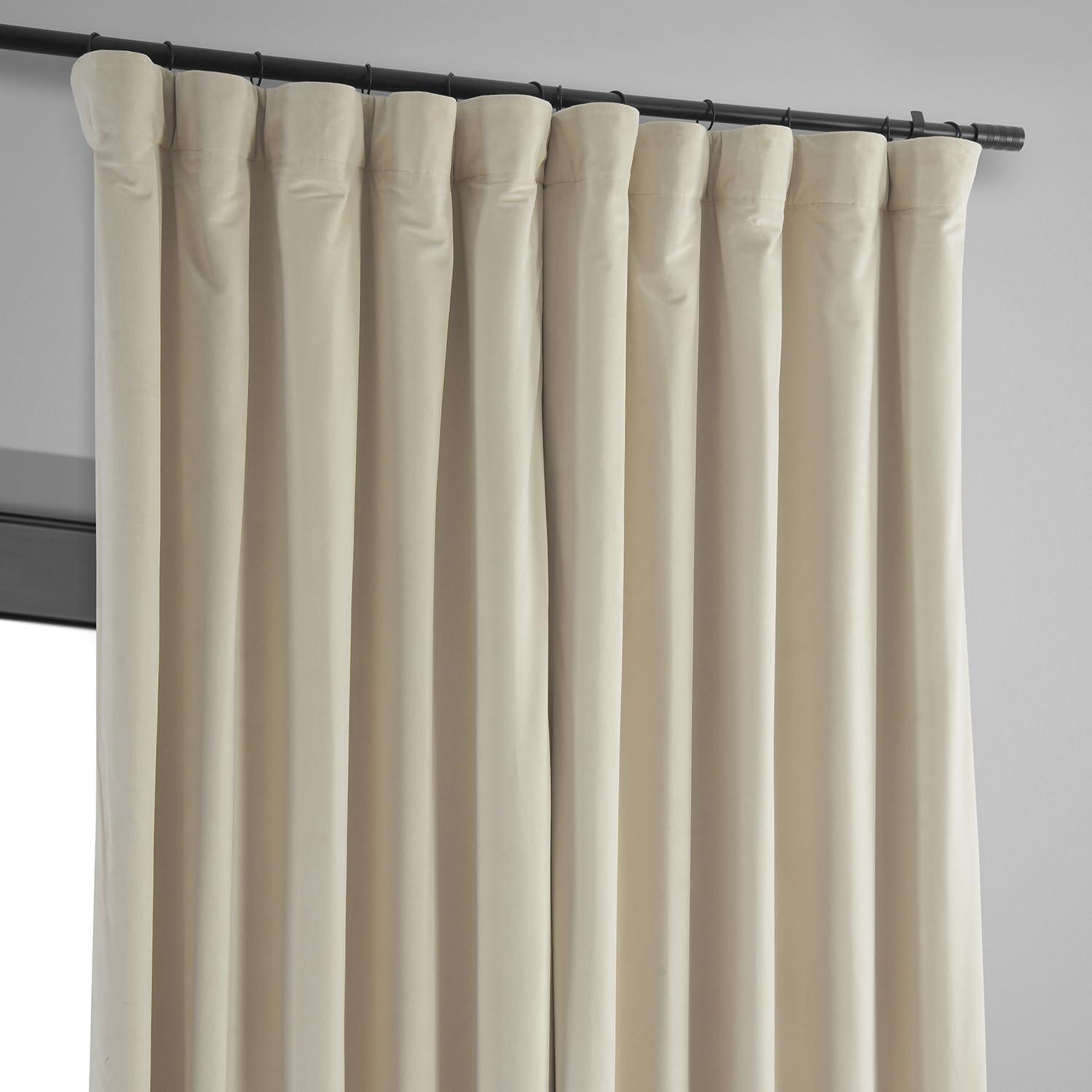 Exclusive Fabrics  Signature Extra Wide Blackout Velvet Curtains (1 Panel) - Luxurious Blackout Drapes Neutral Ground 100 x 84 84 Inches