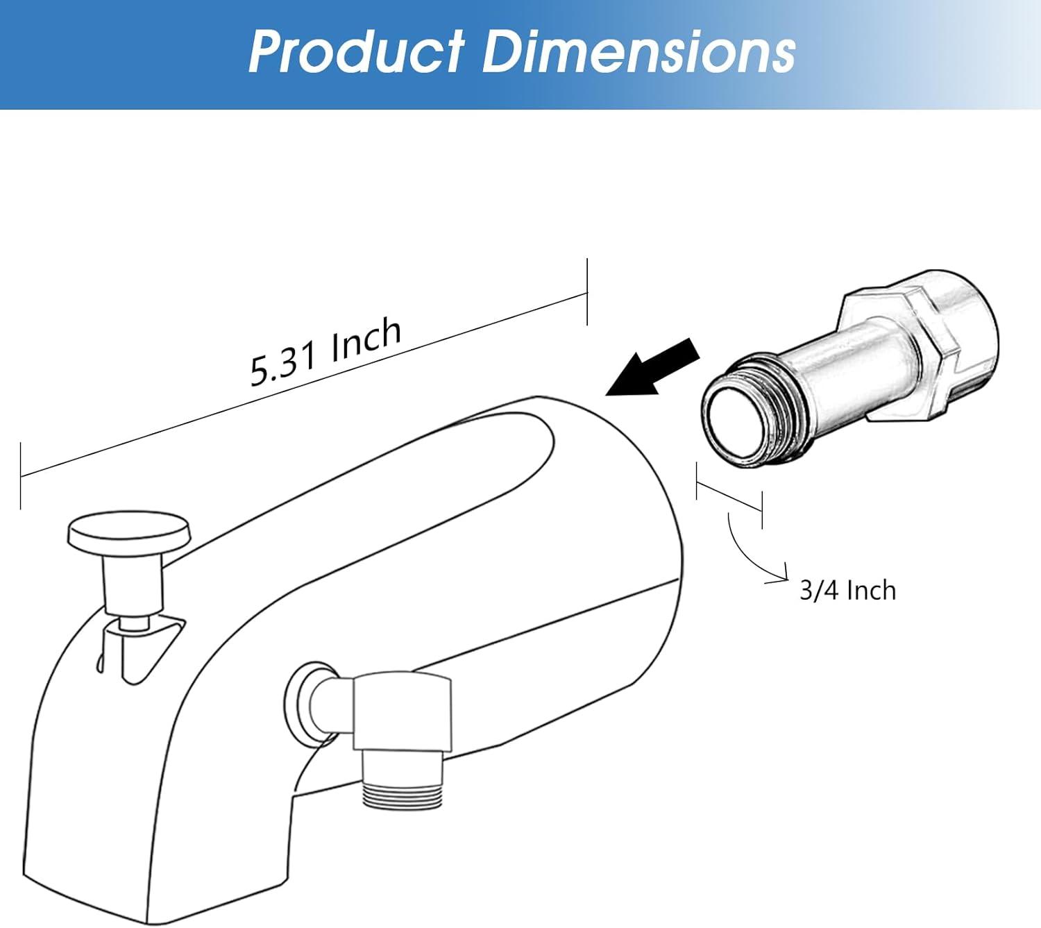 All Metal Tub Spout with Diverter Matte Black, Fits Threaded 1/2" or 3/4" IPS, Tub Faucet with Shower Diverter