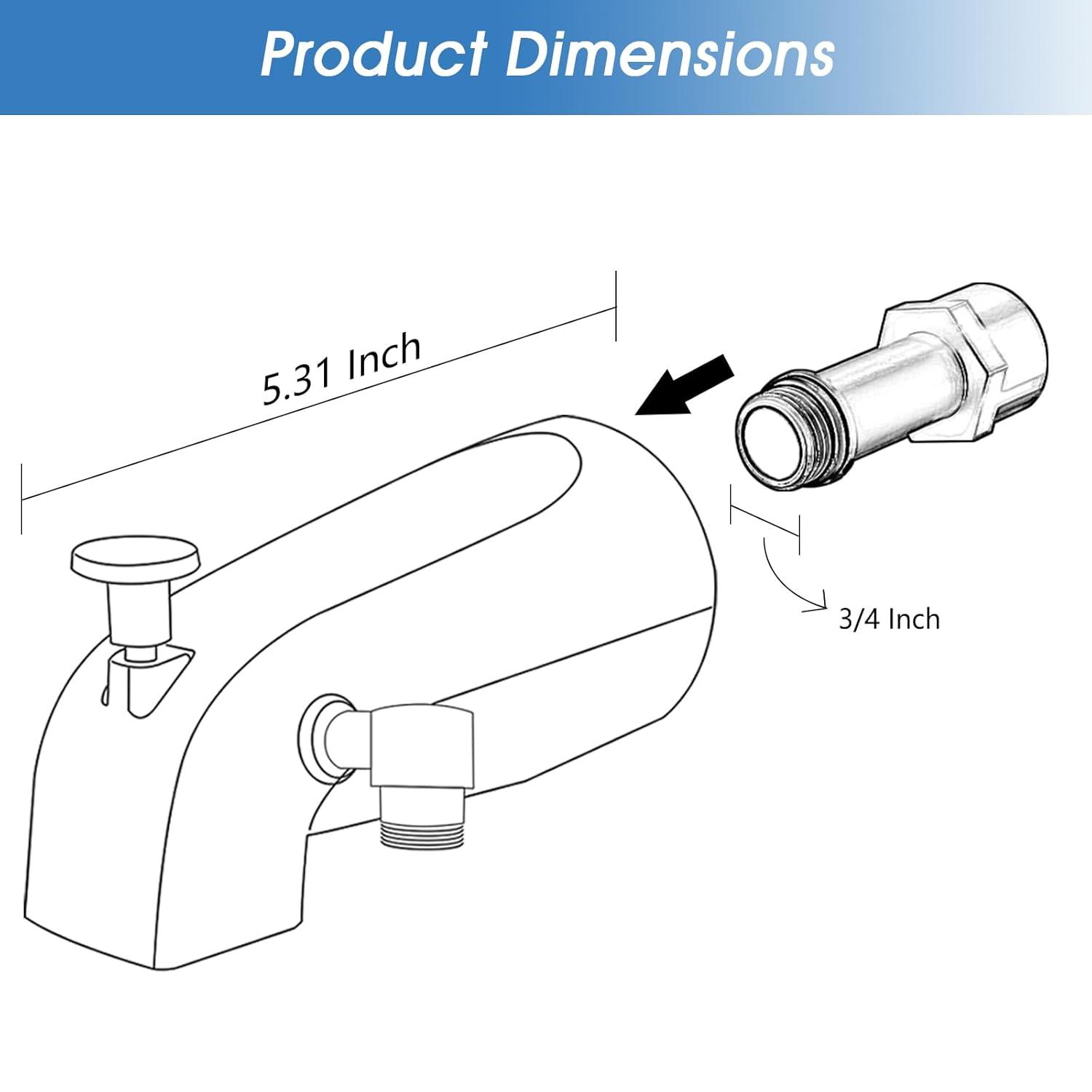 All Metal Tub Spout with Diverter Matte Black, Fits Threaded 1/2" or 3/4" IPS, Tub Faucet with Shower Diverter