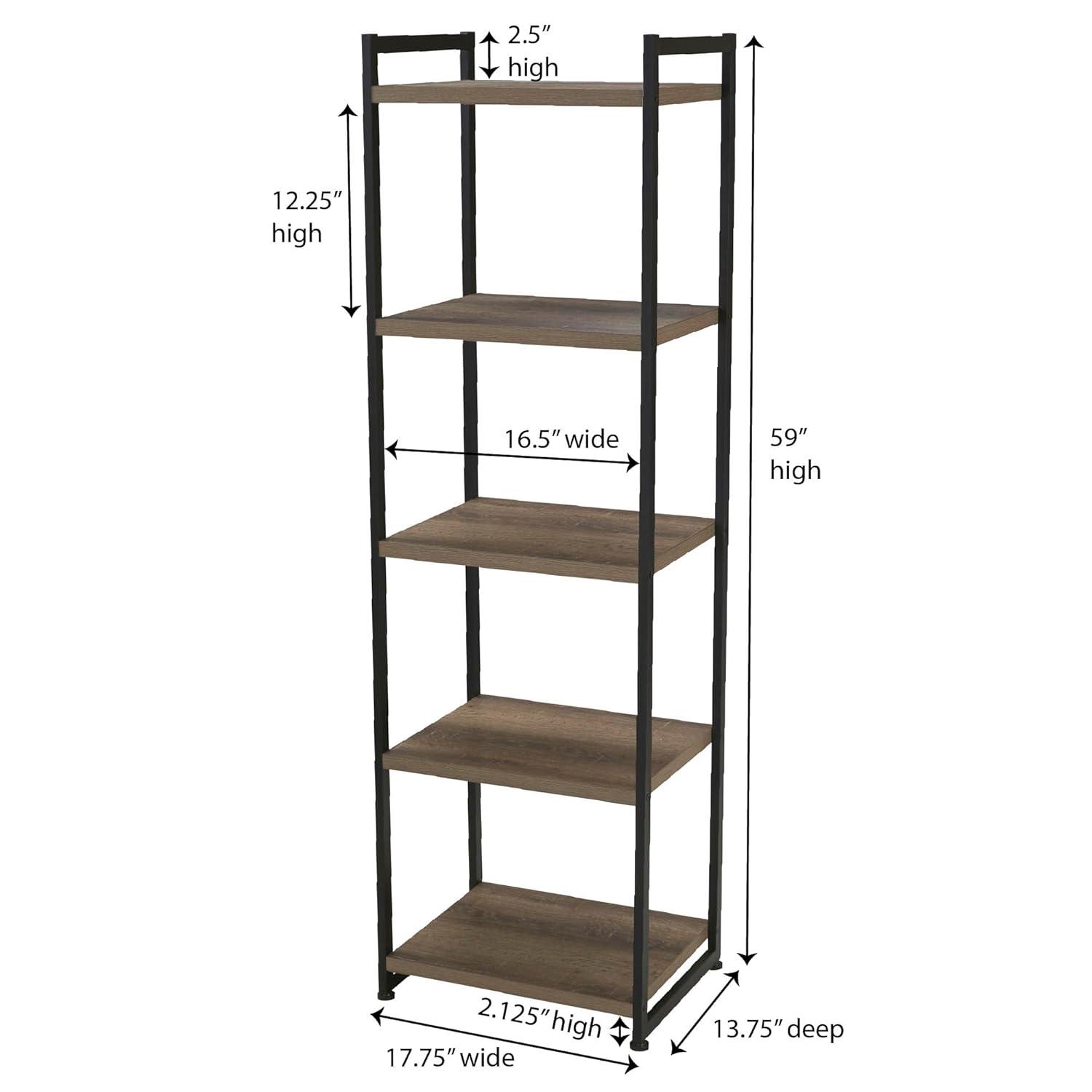 Household Essentials 59.1" Jamestown Narrow 5 Shelf Bookshelf Ashwood