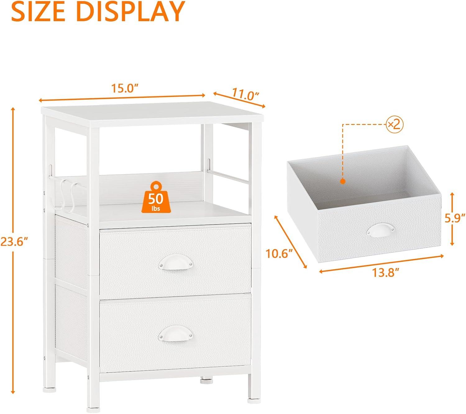 Furologee Nightstands Set of 2, White