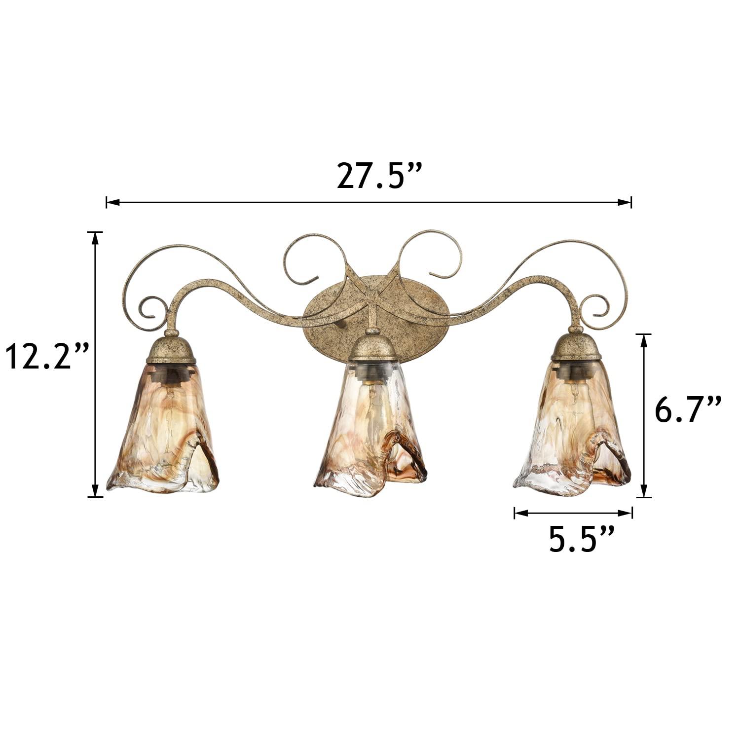 DANSEER Vintage Vanity Light Fixture Rustic Bathroom Wall Sconce 3-Light with Amber Glass Shade