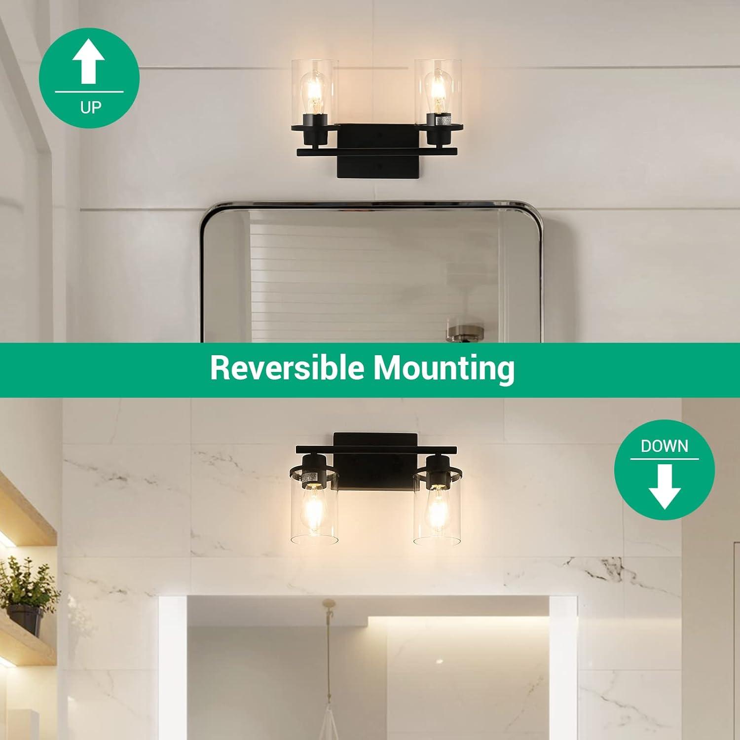 EDISHINE Modern 2-Light Black Bathroom Vanity Lights over Mirror for Bathroom, Vanity Table, E26 Bulb Base