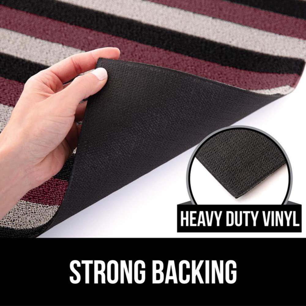 GORILLA GRIP Striped Doormat, Thick Bristle Door Mat Catches Dirt from Shoes, 24x16, Burgundy Black Cream