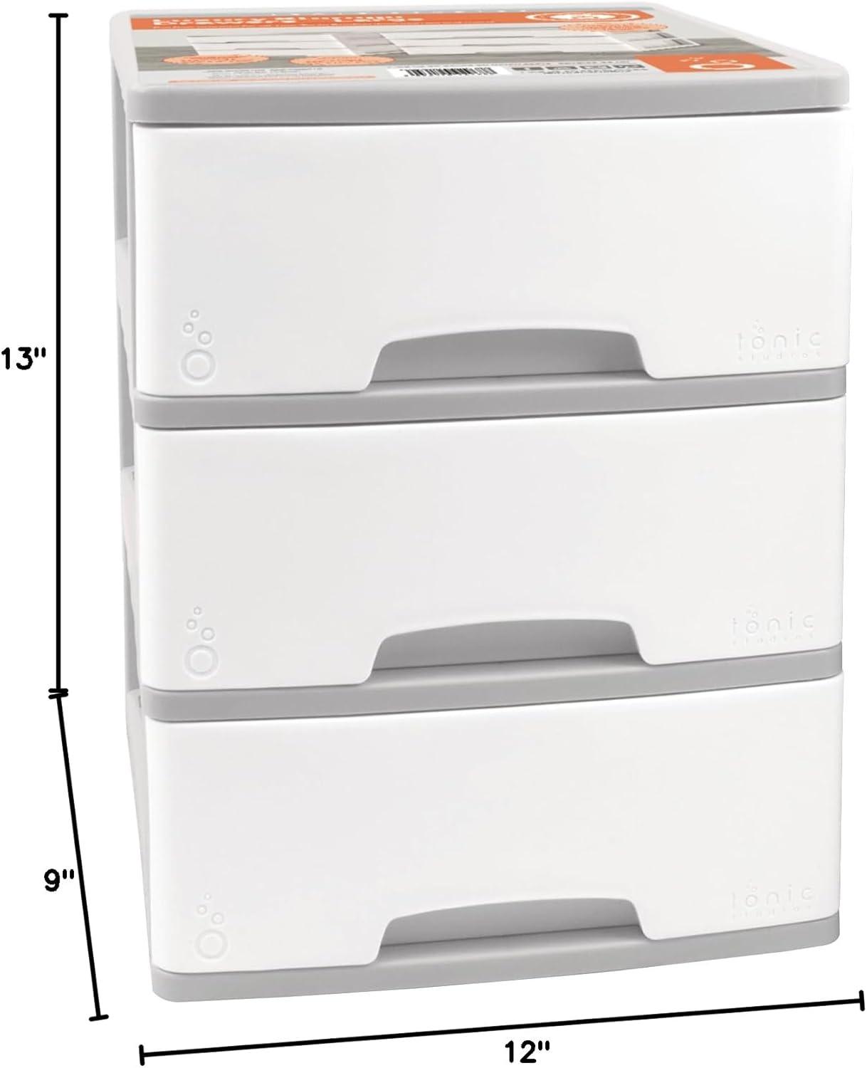 White and Gray Large Plastic 3-Drawer Storage Tower