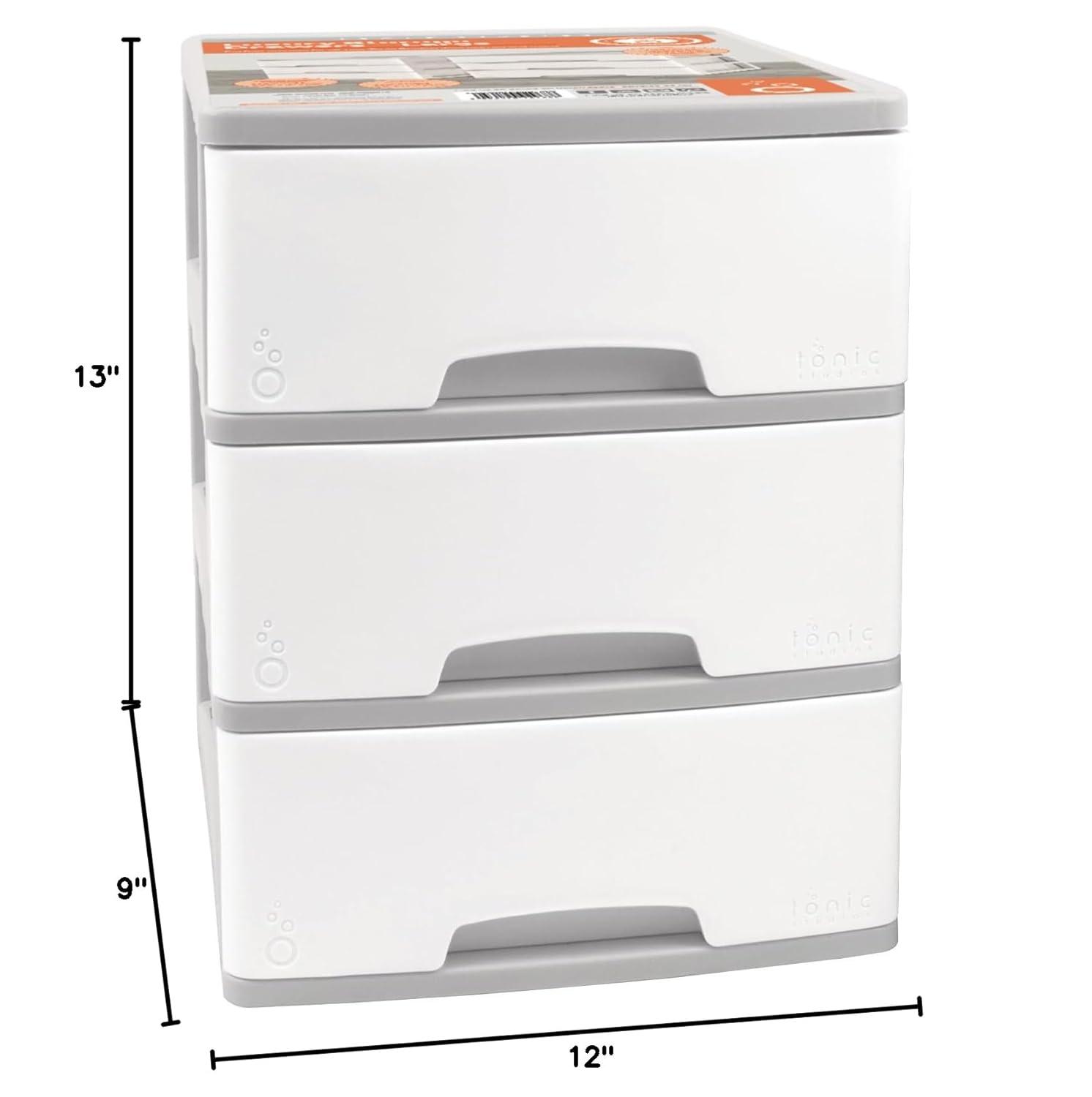 White and Gray Large Plastic 3-Drawer Storage Tower