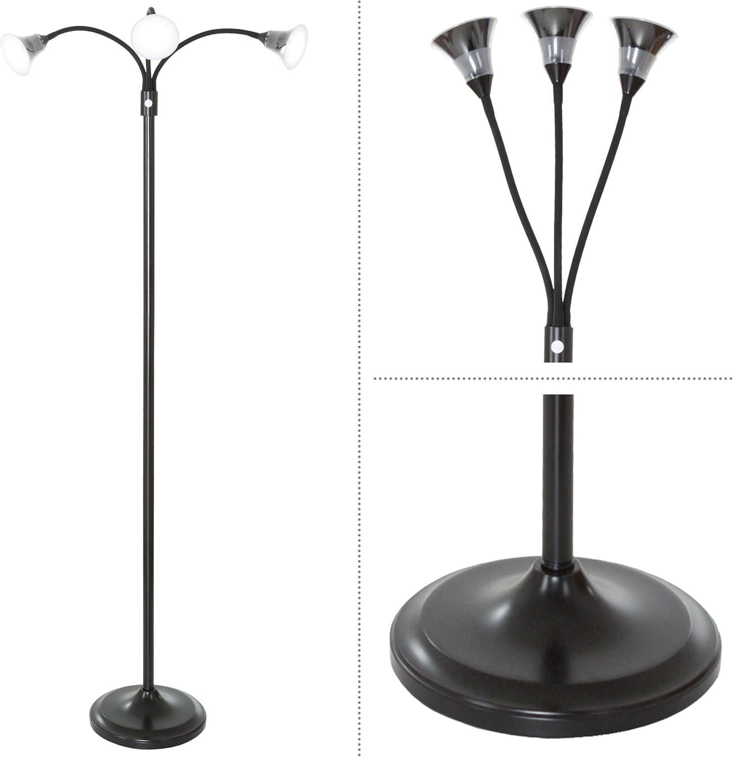 Lavish Home Energy-Efficient 3-Head Floor Lamp with Adjustable Arms (Black)