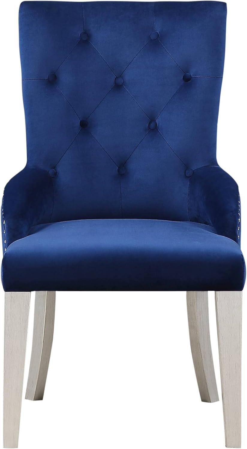 21" Varian Side Chair Blue Fabric/Antique Platinum - Acme Furniture: Versailles Design, No Assembly Required