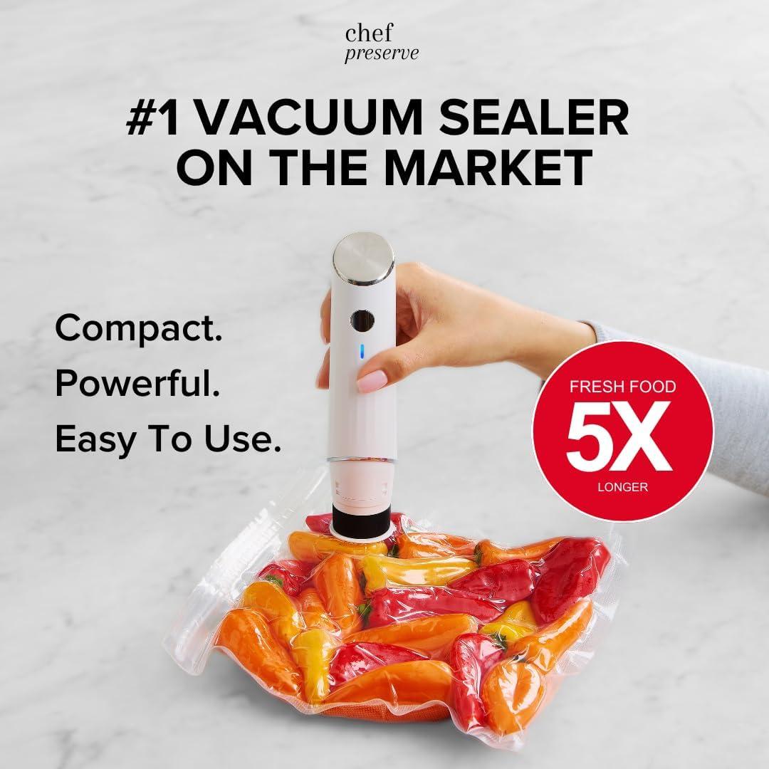 Compact White Handheld Vacuum Sealer with Reusable Bags