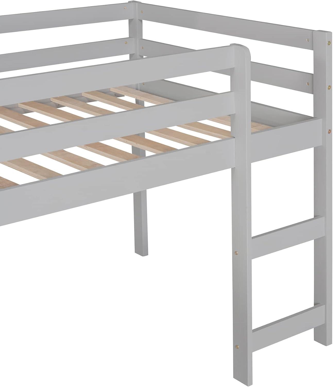 Harper & Bright Designs Kids Loft Bed with Slide,Twin Size Low Loft Beds for Girls Boys Solid Pine Wood Toddler Loft Bed with Ladder and Guard Rails,White
