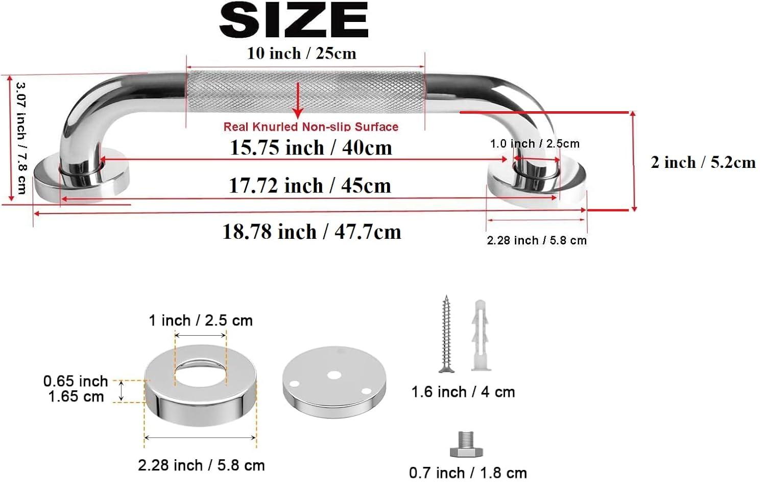 HealthLine Grab Bar for Bathroom Safety Bars Showers and Walls, Bathtub Safety Rail Shower Grab Bars Chrome Bath Handle for Elderly, Seniors, Disabled, ADA, Knurled Chrome (18 inch)