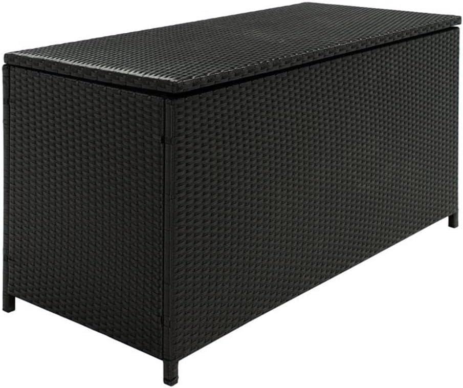 Oliveira Outdoor Cushion Deck Box - Black/White Cushion - Safavieh