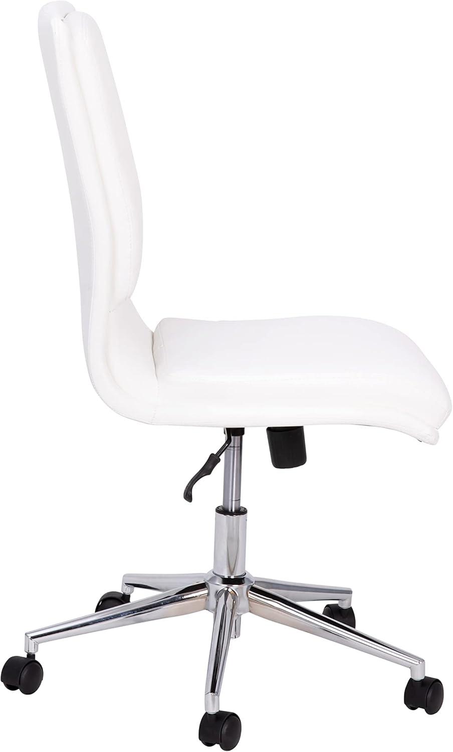 Flash Furniture Madigan Mid-Back Armless Swivel Task Office Chair with LeatherSoft and Adjustable Chrome Base, White