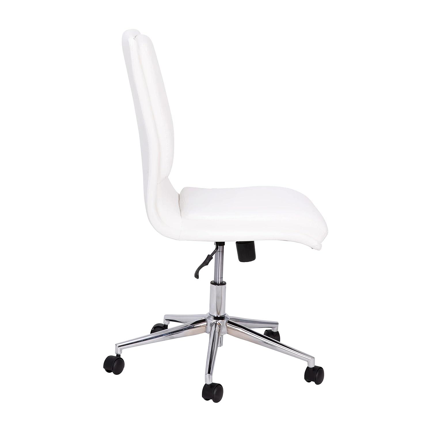 Flash Furniture Madigan Mid-Back Armless Swivel Task Office Chair with LeatherSoft and Adjustable Chrome Base, White