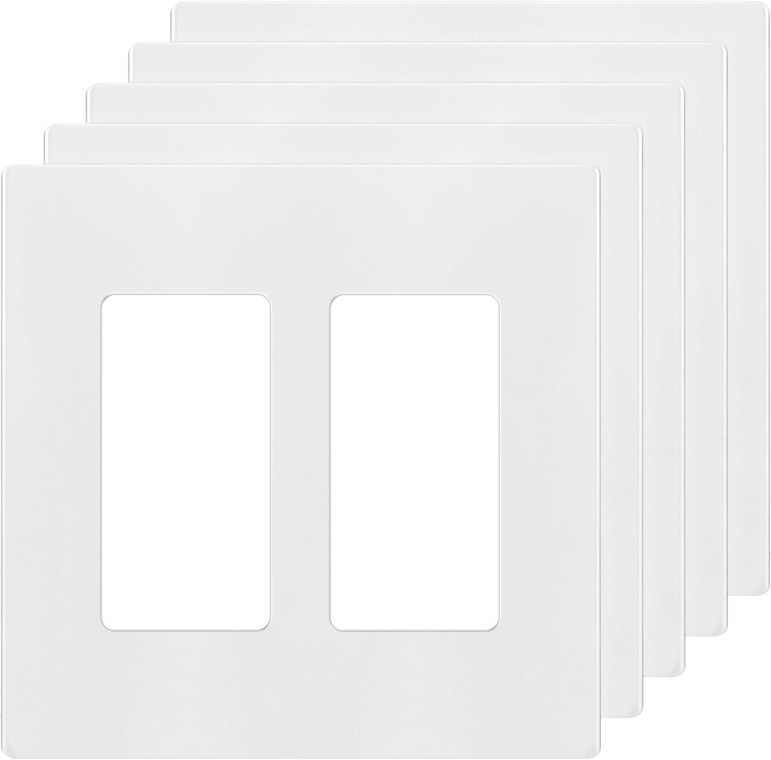 ENERLITES Screwless Decorator Wall Plate, Child Safe Outlet Covers, Size 2-Gang, Unbreakable Polycarbonate Thermoplastic, SI8832-W, Glossy, White, 5 Count