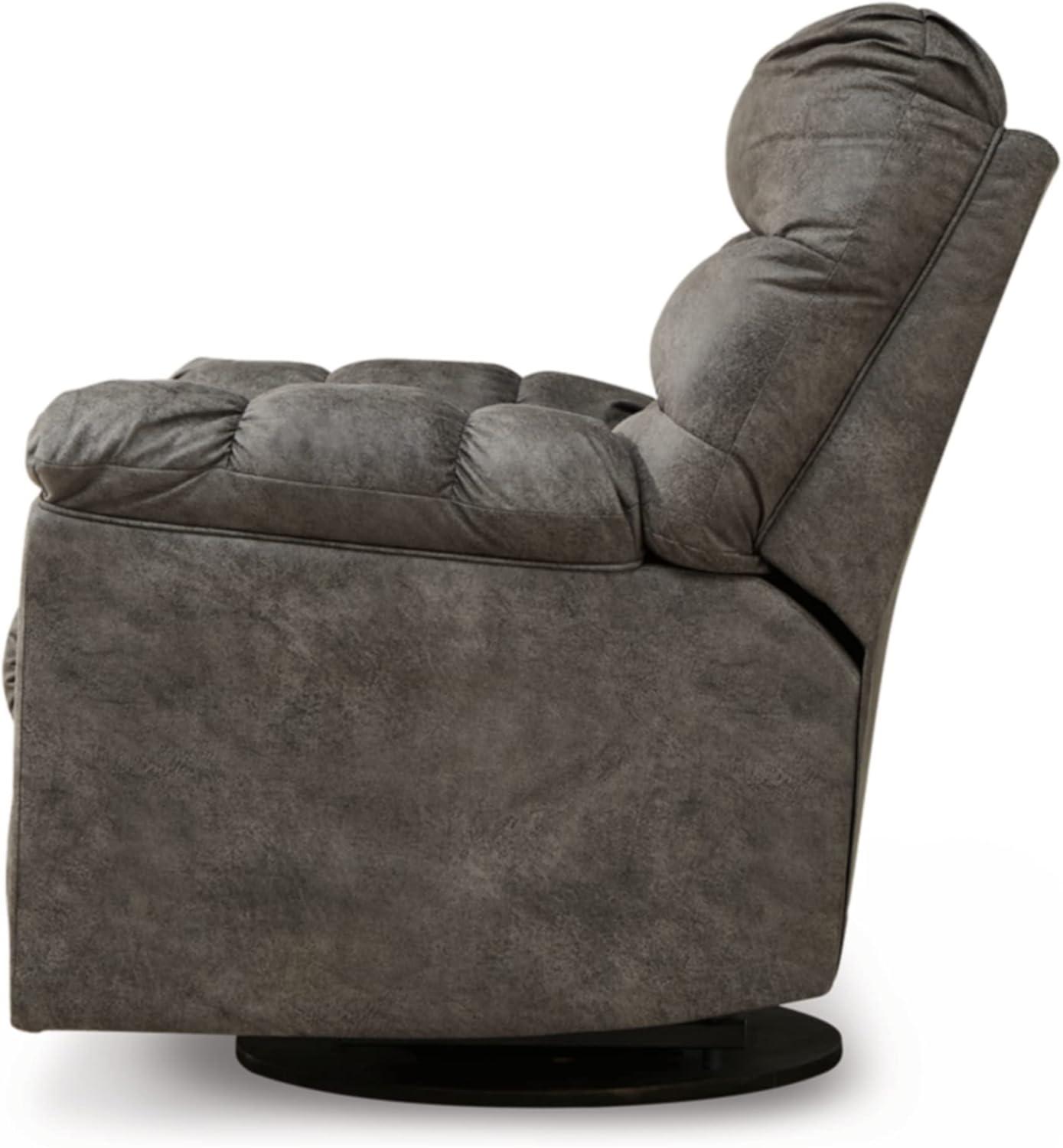 Contemporary Gray Faux Leather & Concrete Swivel Recliner, 38"