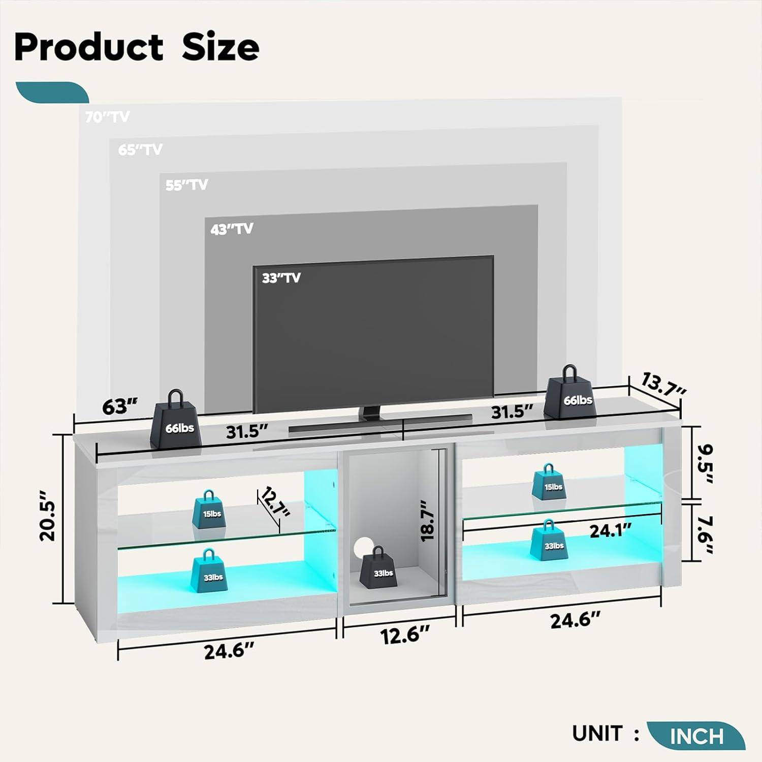 Bestier TV Stand for TVs up to 70" with LED Light, Entertainment Center for PS5 with Shelves, Black Marble