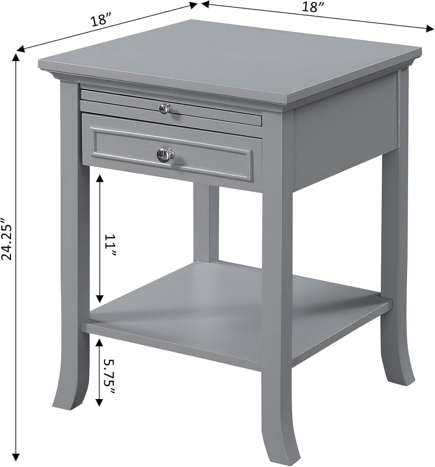 Heritage Gray Square Wood End Table with Storage and Pull-Out Shelf