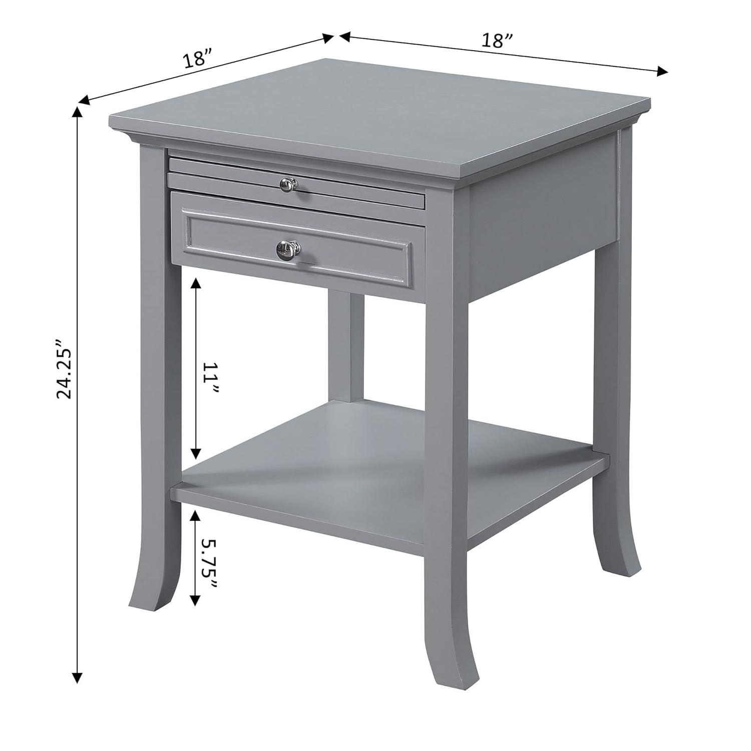 Convenience Concepts American Heritage Logan 1 Drawer End Table with Pull-Out Shelf, Gray
