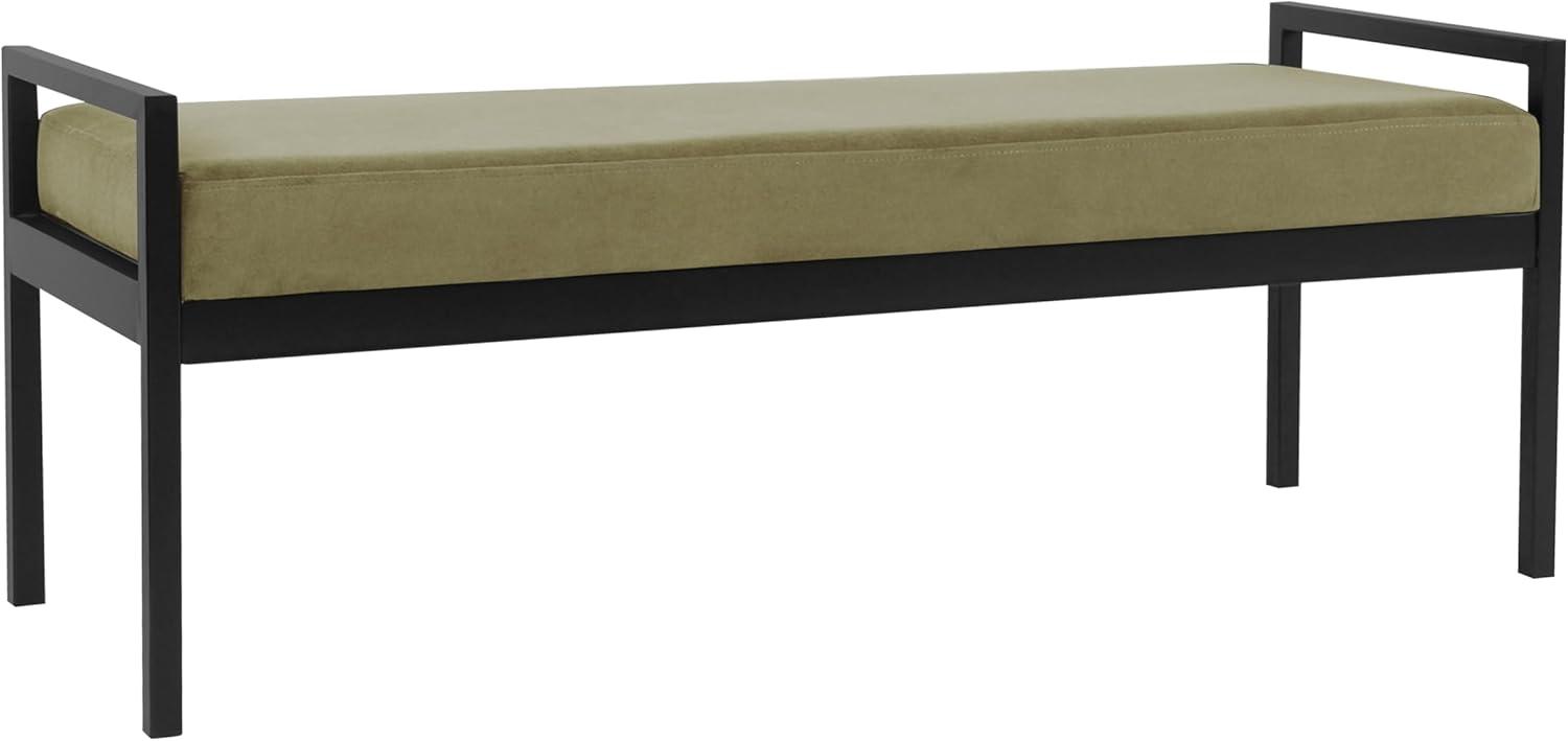 Sage Green Velvet and Black Metal Bedroom Bench with Storage