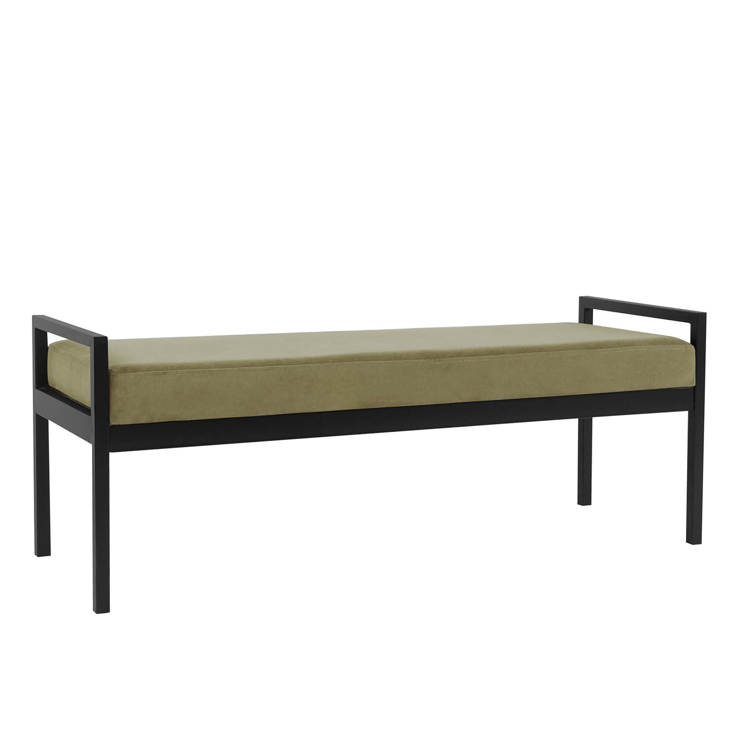 Modern Metal Bench Light Sage Green- HomePop: Velvet Upholstered, Entryway & End of Bed Seating