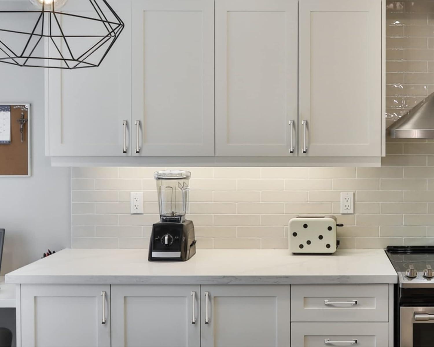 Amerdeco 10 Pack Brushed Satin Nickel Cabinet Pulls - 5 Inch(128MM) Hole Centers Kitchen Handles for Cabinets and Cupboards - ZH0060