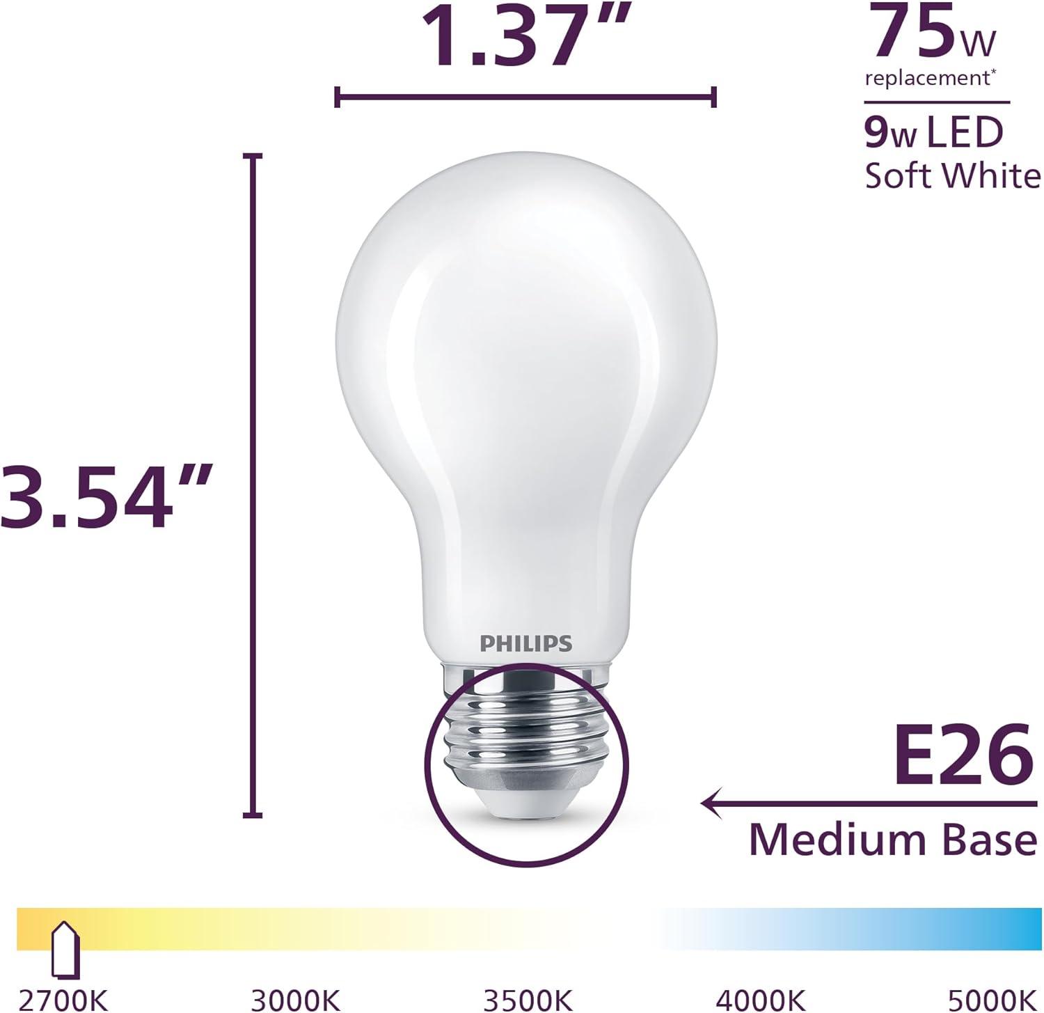 Philips UltraDef LED 60W Frosted Soft White A19 4P: Dimmable, Energy Star Certified, 800 Lumens, 13.7-Year Life