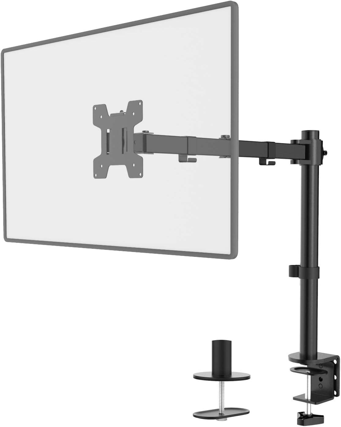 Black Adjustable Single Monitor Desk Mount with Riser