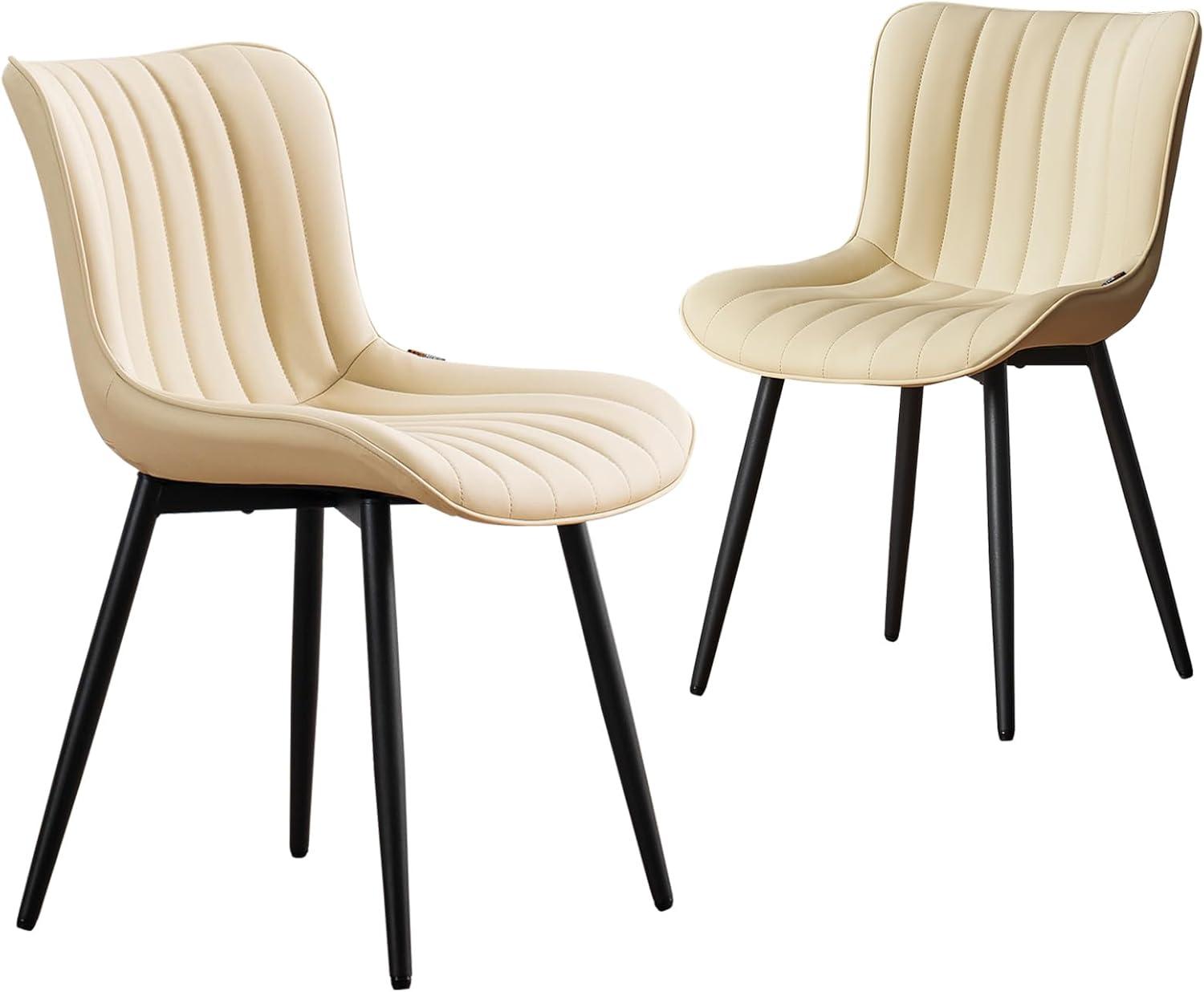 Beige Faux Leather Upholstered Dining Chairs with Metal Legs