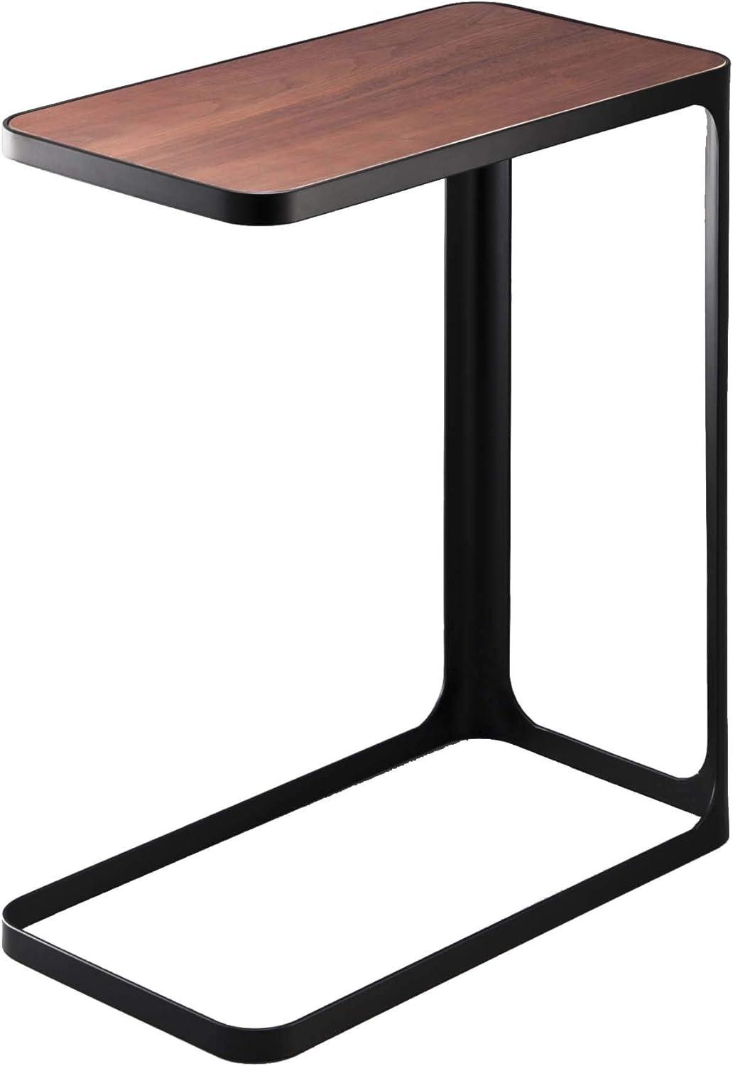 Compact C-Shaped Slim End Table with Metal Frame and Wood Top