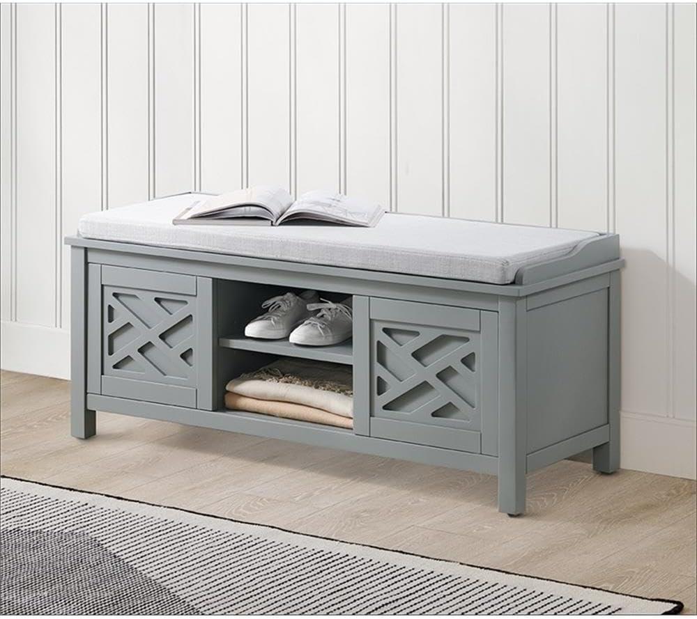 Alaterre Furniture Coventry 45 in. Pine Wood Storage Bench with Cushion, Entryway Organization & Decoration, 3 Adjustable/Removable Cubbies, Gray