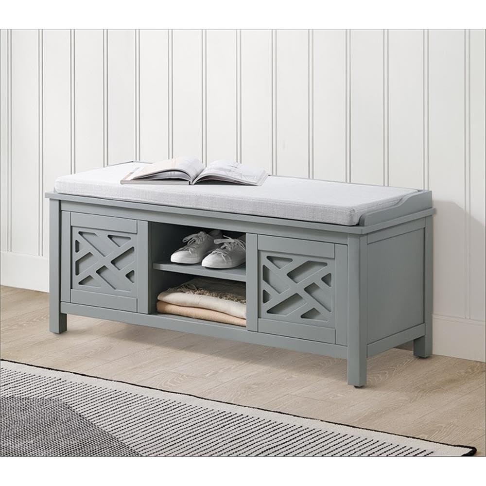 Alaterre Furniture Coventry 45 in. Pine Wood Storage Bench with Cushion, Entryway Organization & Decoration, 3 Adjustable/Removable Cubbies, Gray