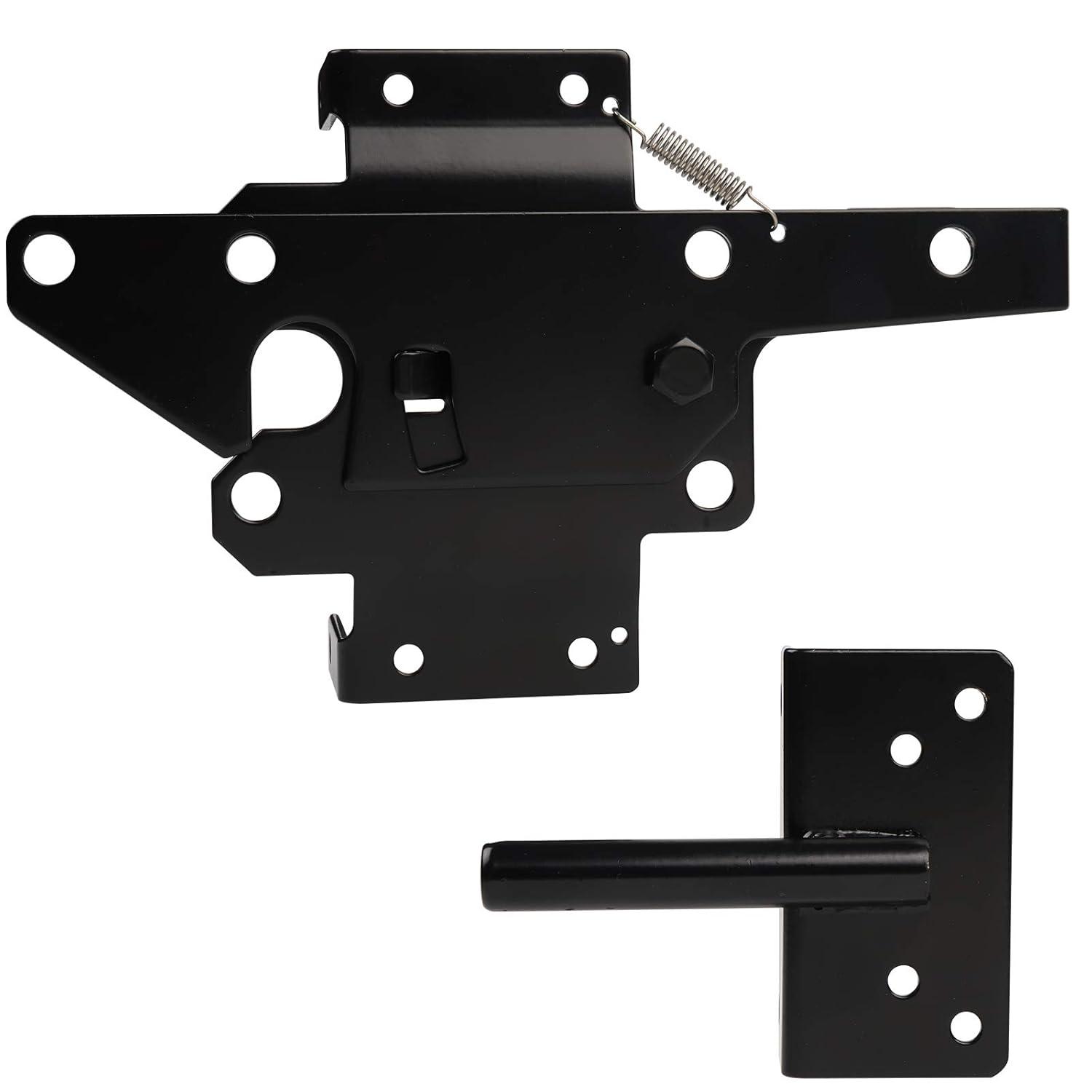 Post Mount Gate Latch for Wooden Fence - Heavy Duty Self Locking Gate Latch Hardware for Pool/Garden Gate Safety Latch, Automatic Fingertip Release Latches for Vinyl/Wood Fence, Black Finish