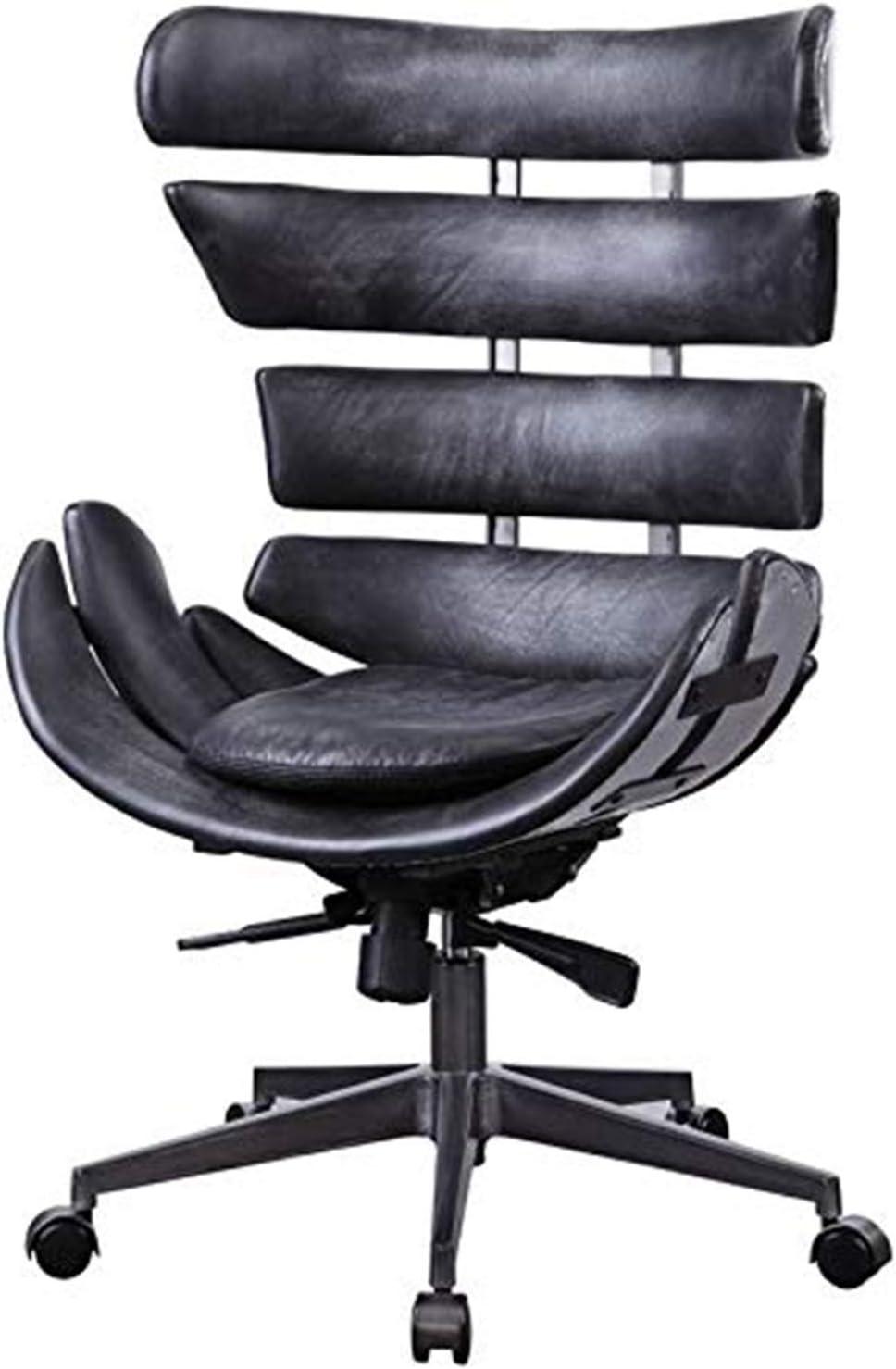 Vintage Black Leather High-Back Swivel Executive Chair