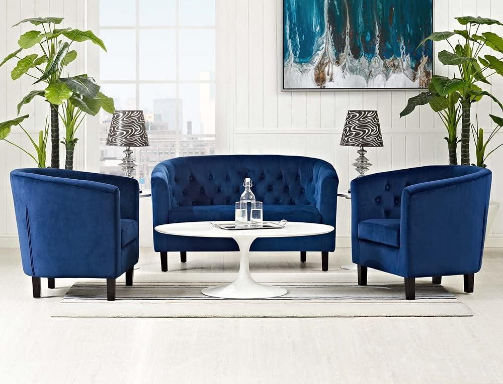 Modway Prospect Juego de Sillón y Sofá de Dos Plazas de Terciopelo de Alto Rendimiento de 3 Piezas en Azul Marino