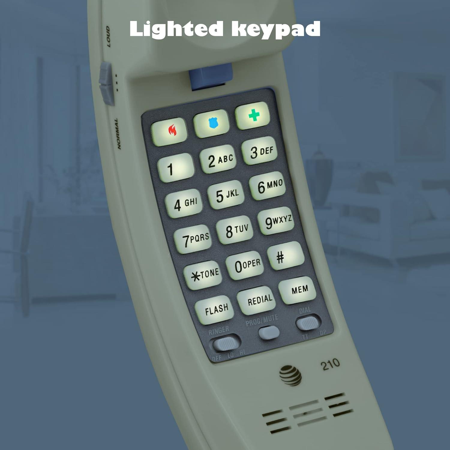 Beige Analog Corded Home Phone with Lighted Keypad