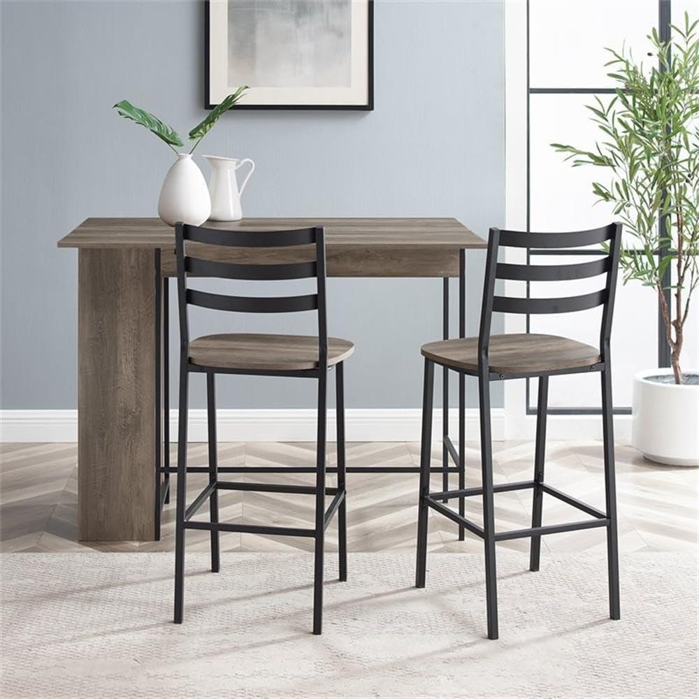 3-Piece Drop Leaf Counter Table Set with Side Storage in Gray Wash