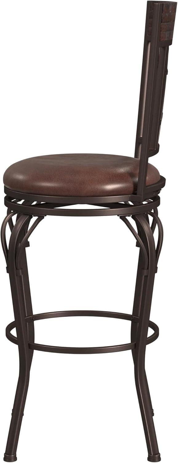 Traditional Dark Chestnut Swivel Bar Stool with Antique Brown Leather