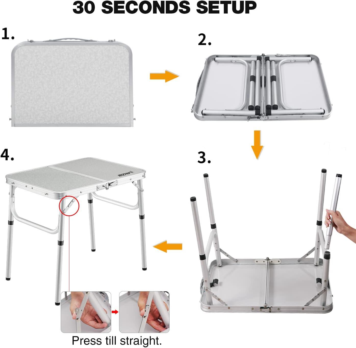 REDCAMP Aluminum Frame Camping Table 4 Foot, Portable Folding Table Adjustable Height Lightweight for Picnic Beach Outdoor Indoor,48 x 24 inches