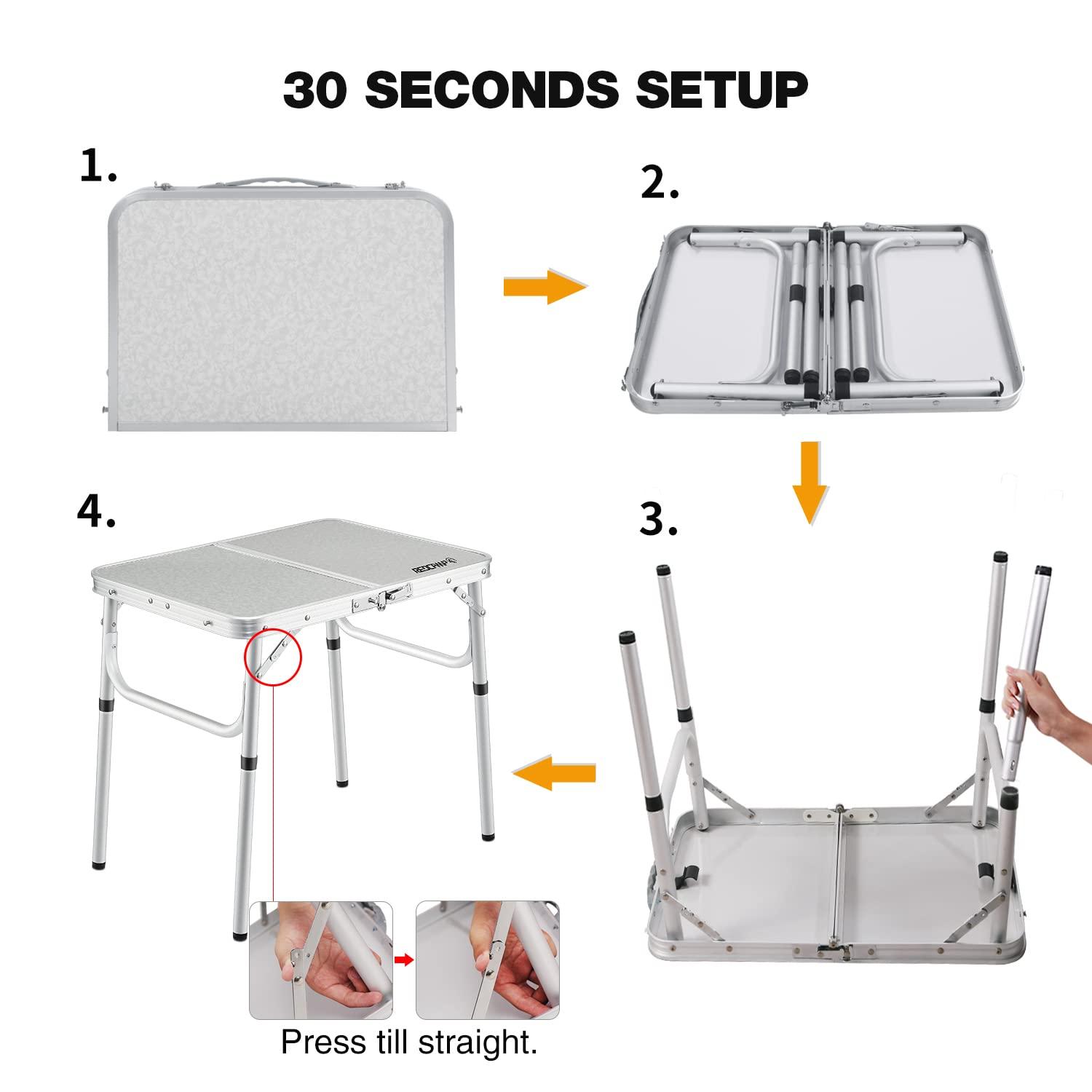 REDCAMP Aluminum Frame Camping Table 4 Foot, Portable Folding Table Adjustable Height Lightweight for Picnic Beach Outdoor Indoor,48 x 24 inches